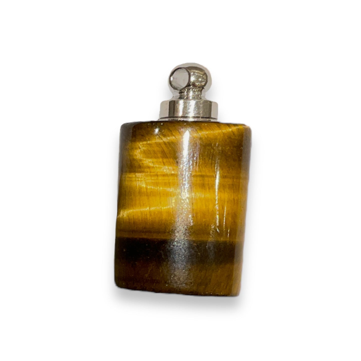 Pendentif fiole en Oeil de tigre & acier forme rectangle pour huile essentielle/parfum - Foliesbijoux