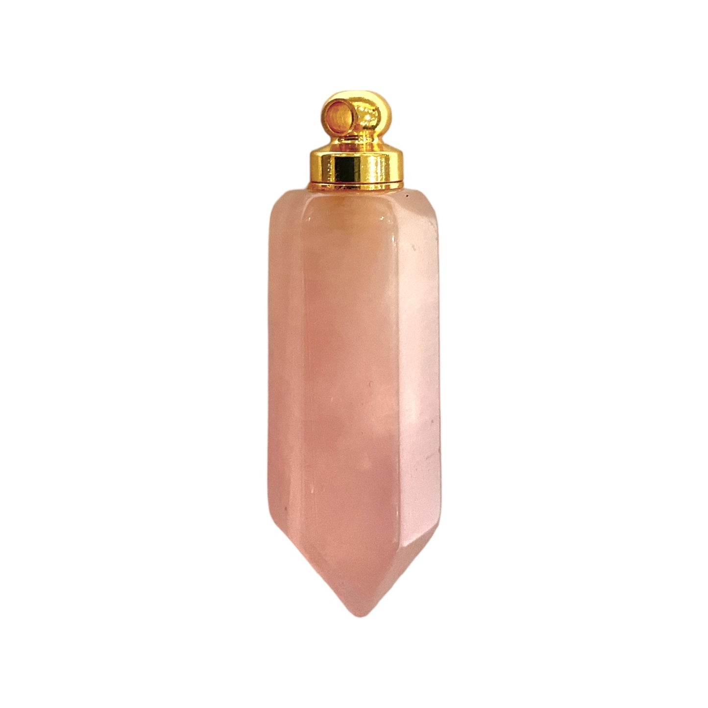 Pendentif fiole en Quartz rose & acier forme Cristal pour huile essentielle/parfum - Foliesbijoux