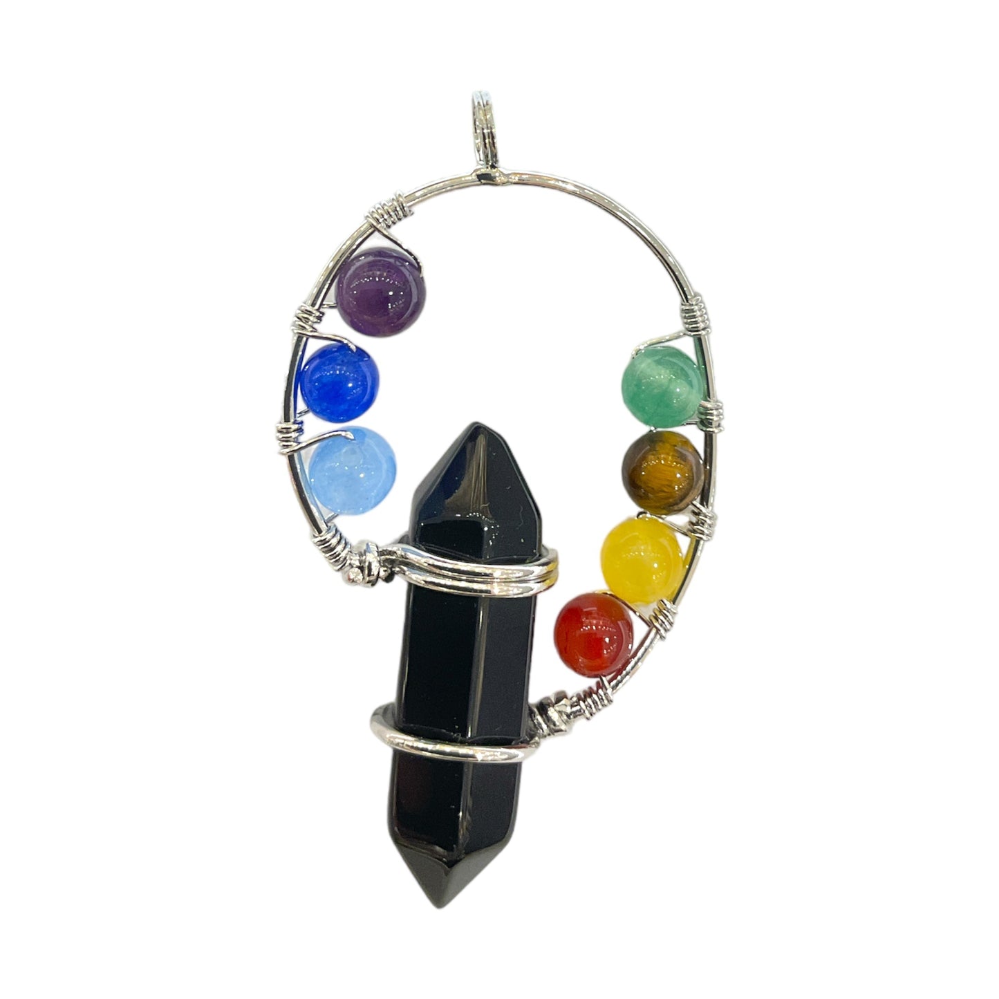 Pendentif Spirale d’or Onyx noir et 7 chakras - Foliesbijoux