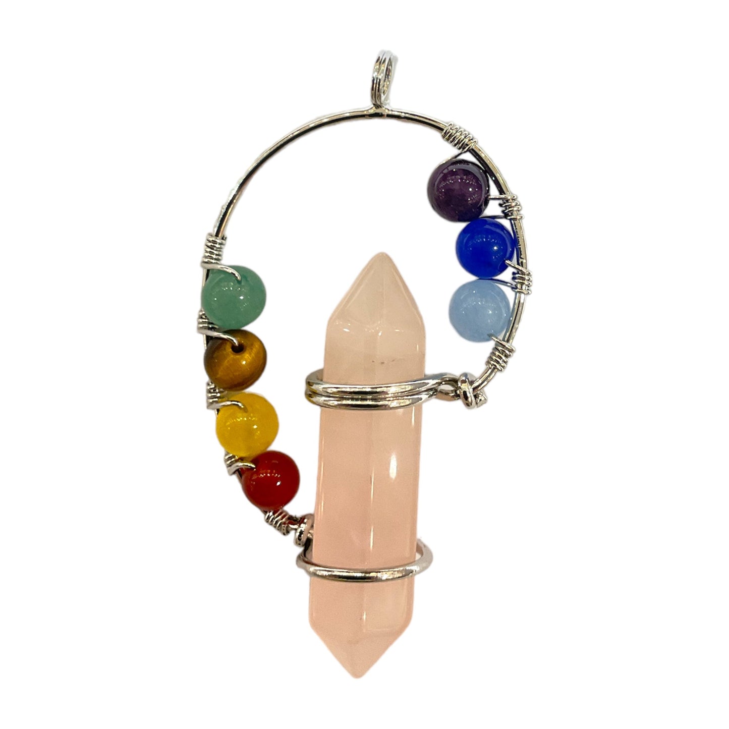 Pendentif Spirale d’or Quartz rose et 7 chakras - Foliesbijoux