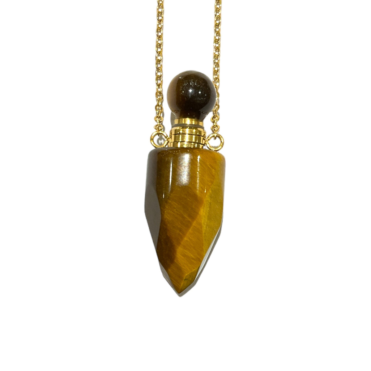 Collier fiole oeil de tigre pour huile essentiel/parfum - Foliesbijoux