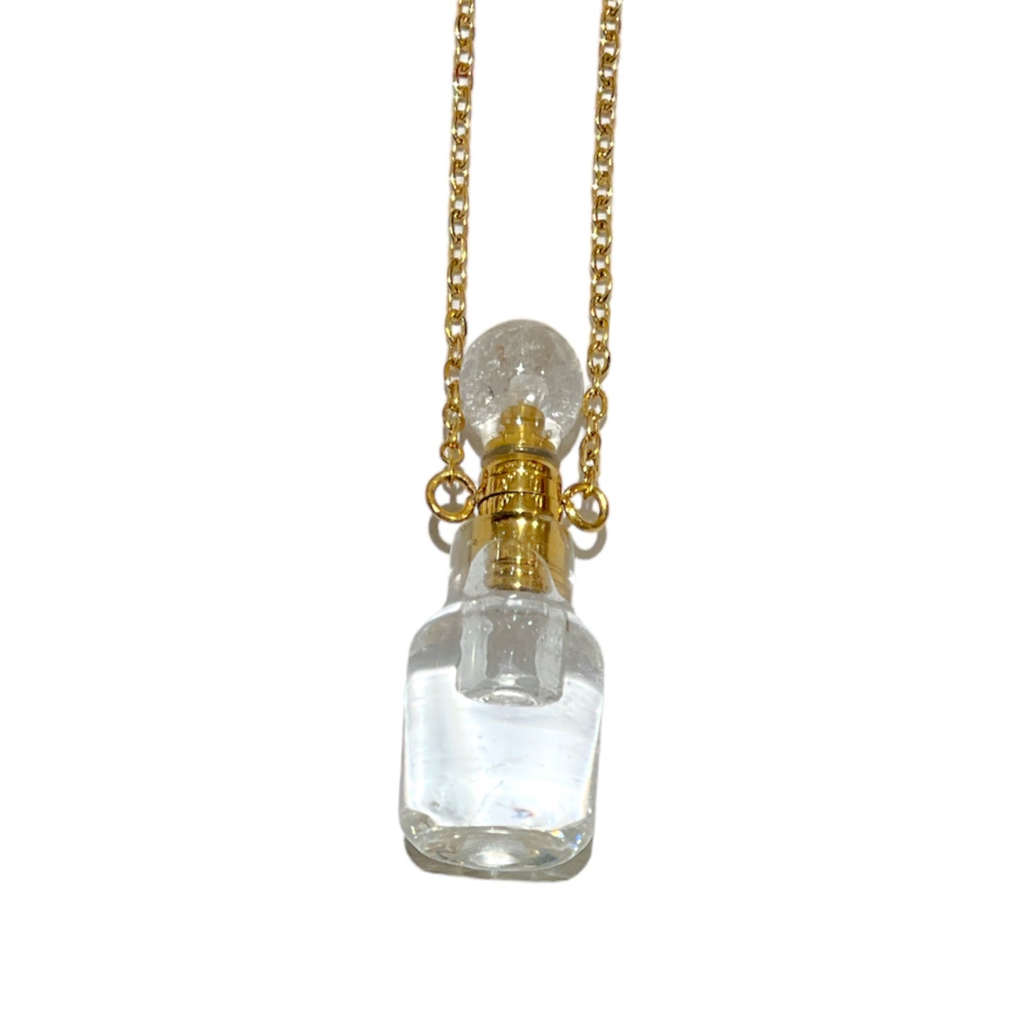Collier fiole Cristal de roche pour huile essentiel/parfum - Foliesbijoux