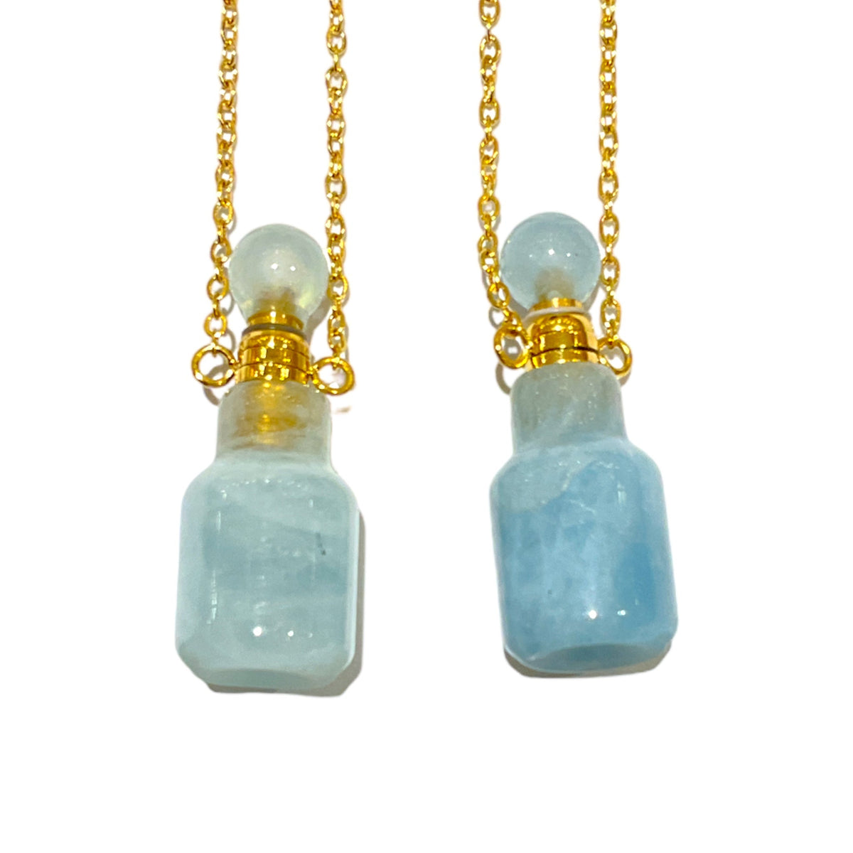 Collier fiole Aiguë marine pour huile essentiel/parfum - Foliesbijoux