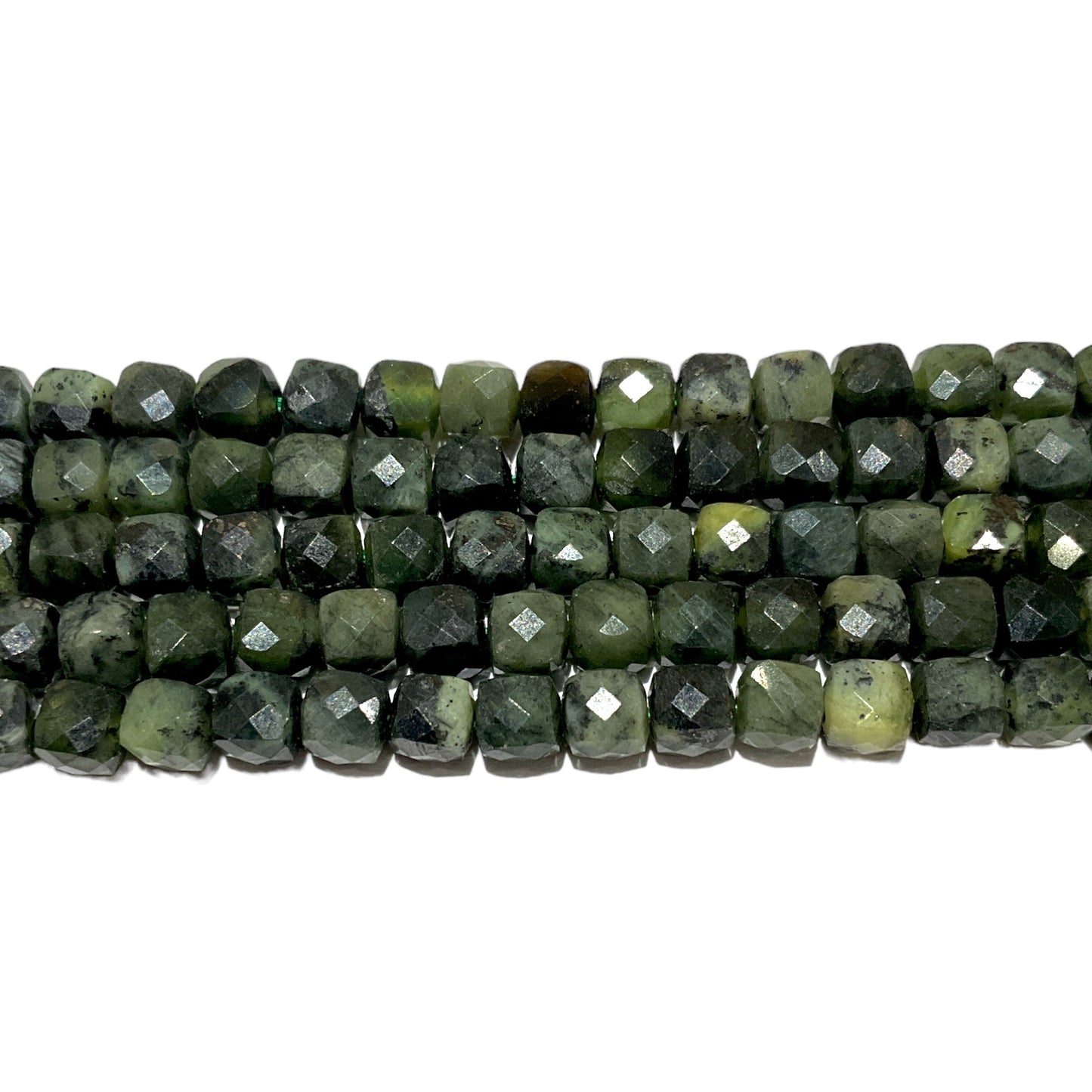 Fil de perles carrées facetté Jade Néphrite foncé 4x4 mm - Foliesbijoux
