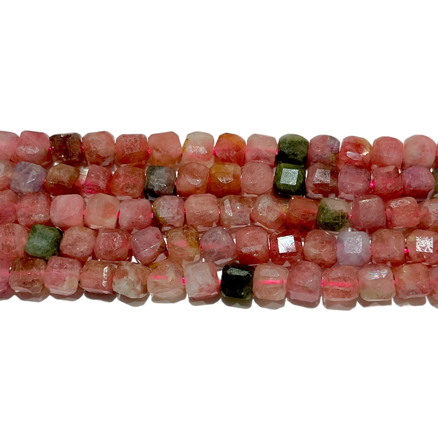 Fil de perles carrées Tourmaline multicolore rose 4x4 mm - Foliesbijoux