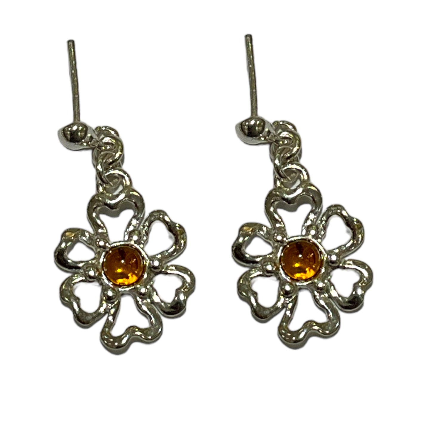 Boucle d'oreille fleurs martelé en ambre & Argent 925 - Foliesbijoux
