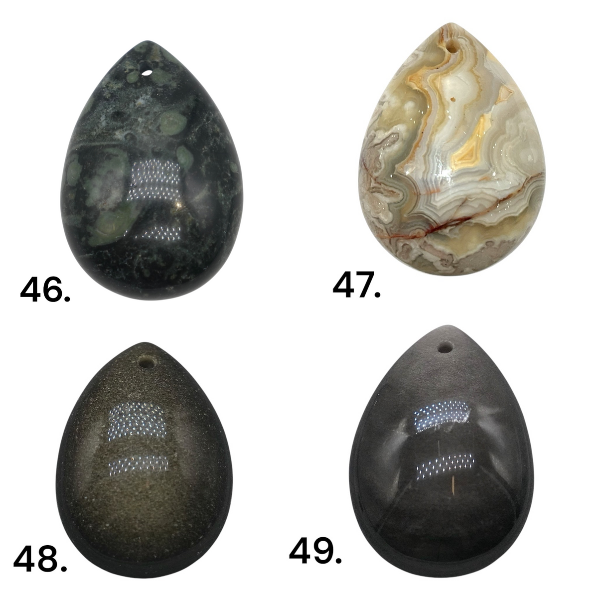 Teardrop pendant with pierced front (49 different stones) (bail not included)