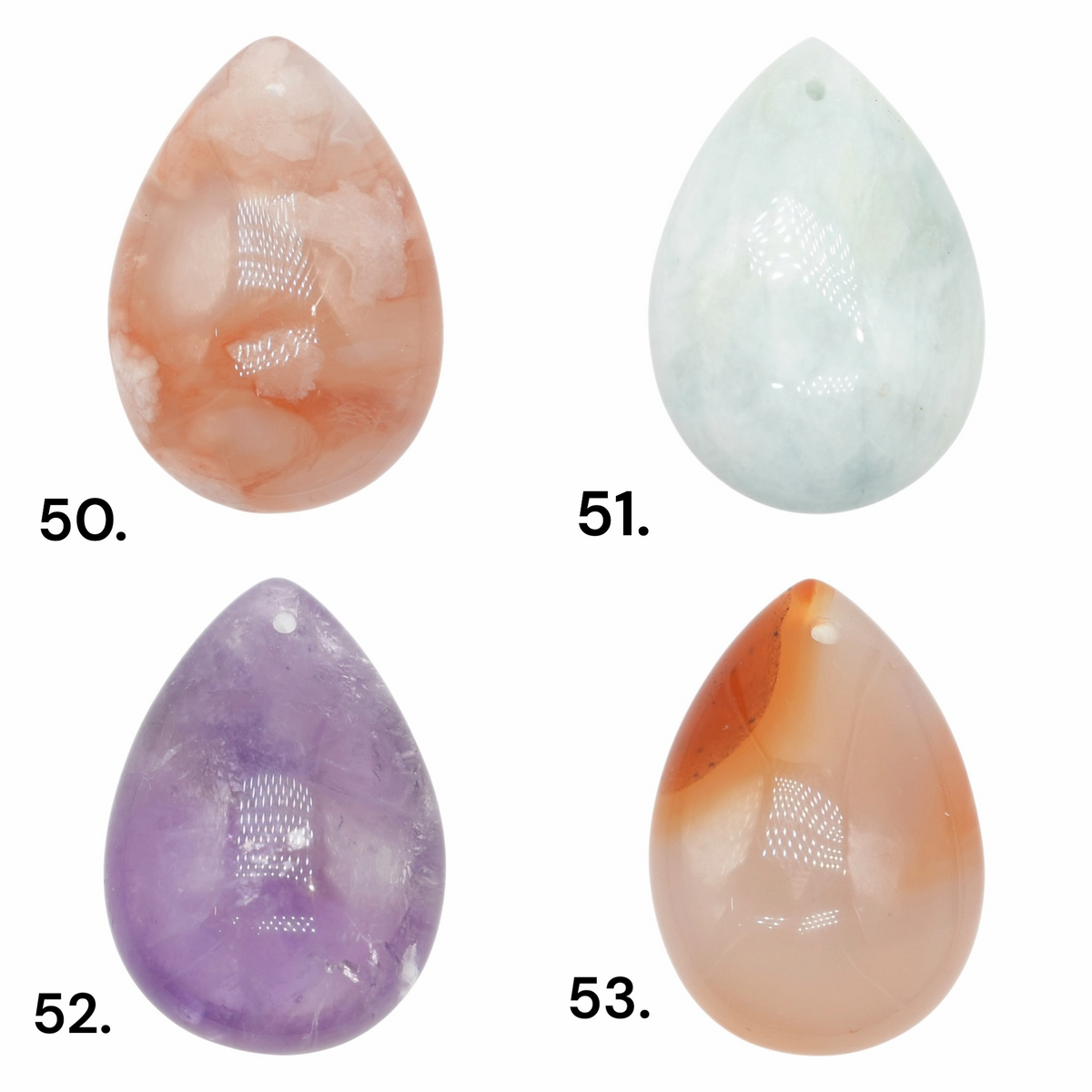 Teardrop pendant with pierced front (49 different stones) (bail not included)