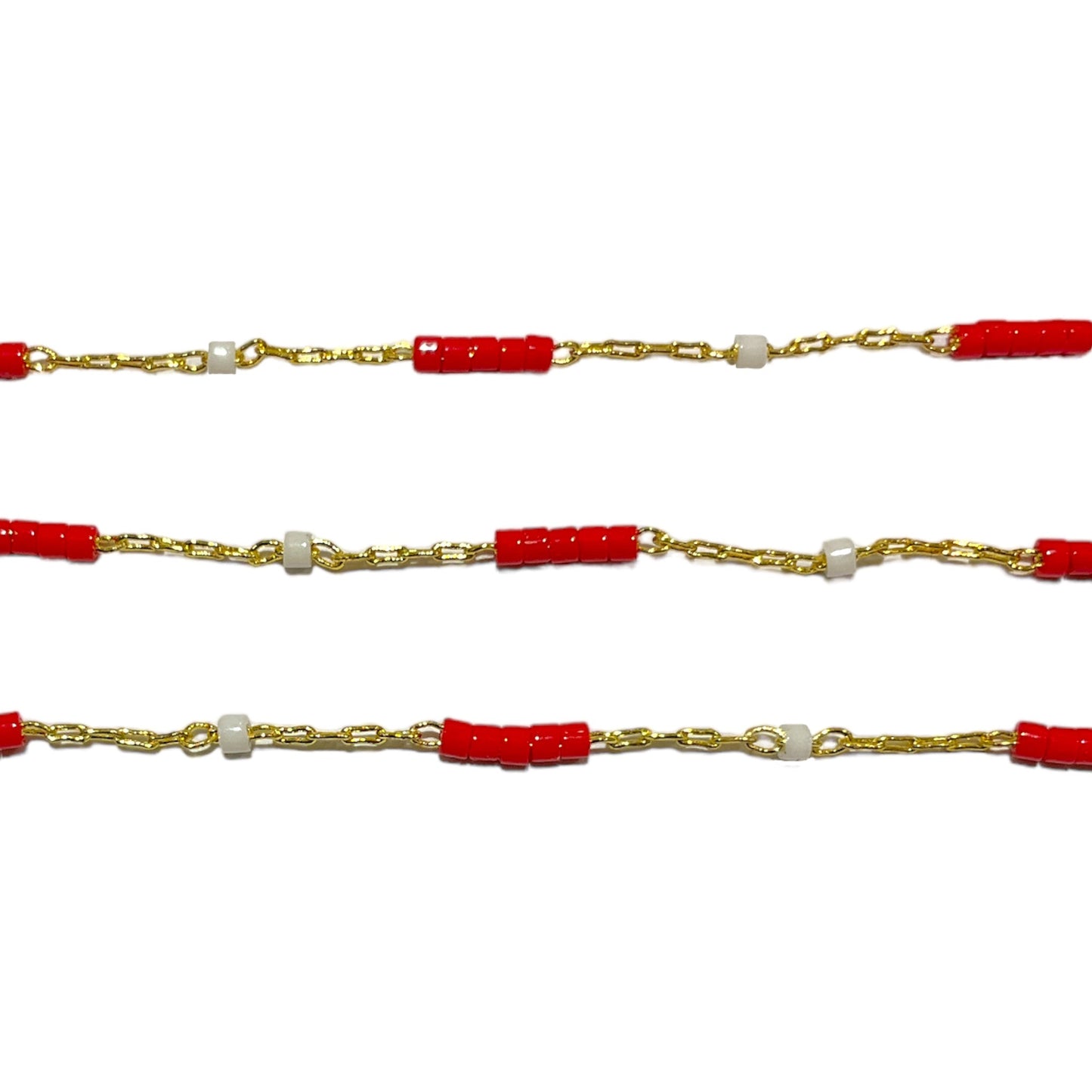 Chaîne dorée perle rouge au mètre laiton - Foliesbijoux
