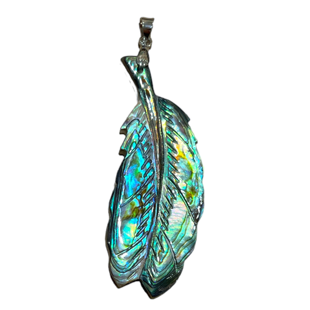 Pendentif plume en nacre et coquille d’ormeaux - Foliesbijoux