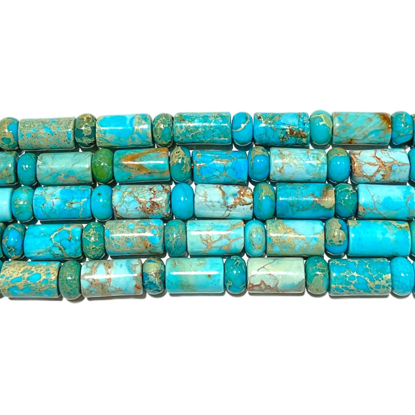 Fil de perles tubes x rondelle Jaspe impérial turquoise - Foliesbijoux