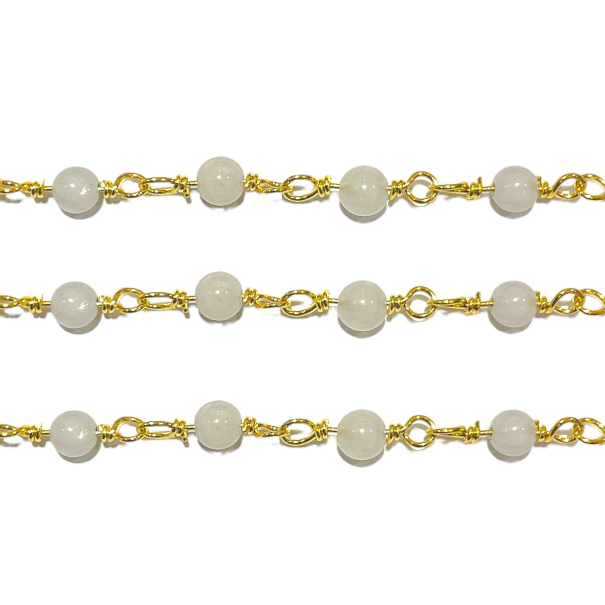 Chaîne avec boule en Pierre de lune bleutée au mètre laiton - Foliesbijoux