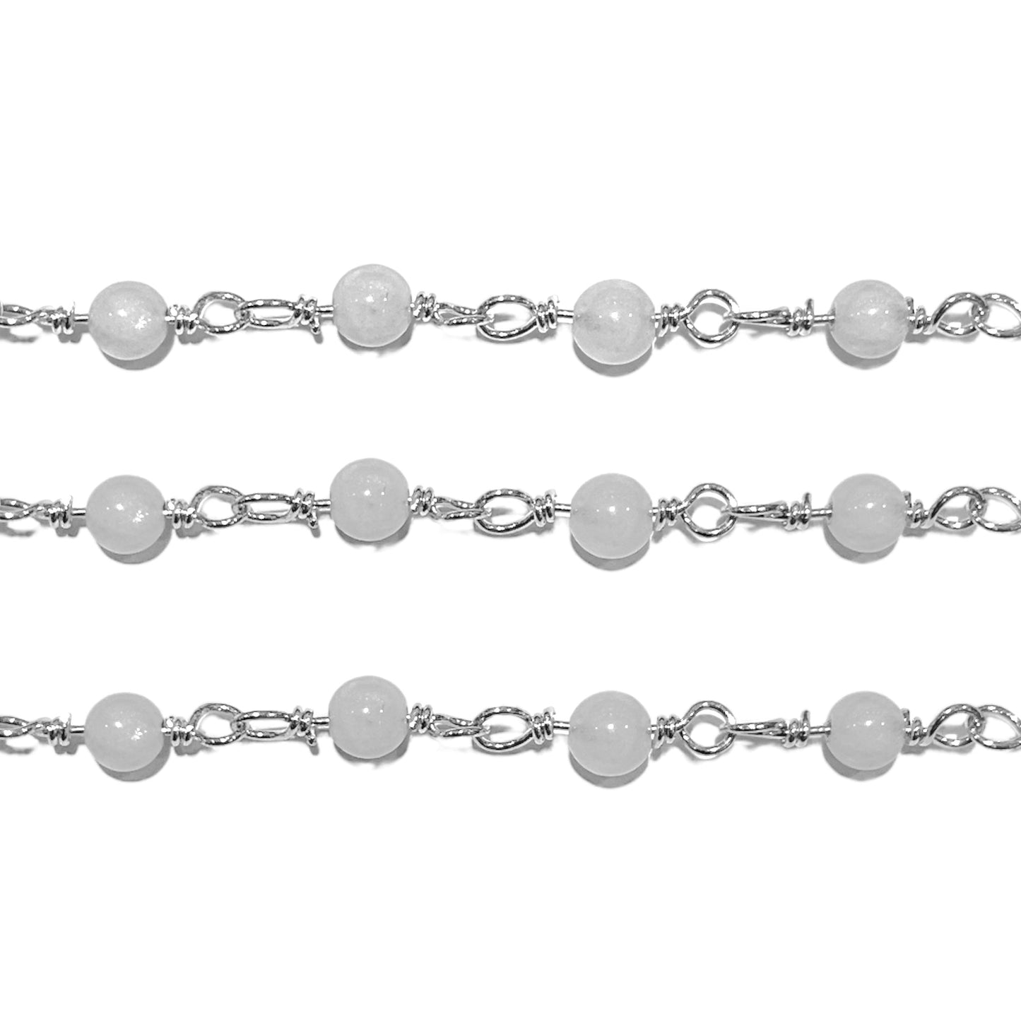 Chaîne avec boule en Pierre de lune bleutée au mètre laiton - Foliesbijoux