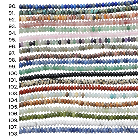 Faceted rondelle bead strand 3x4 mm (22 stones available)