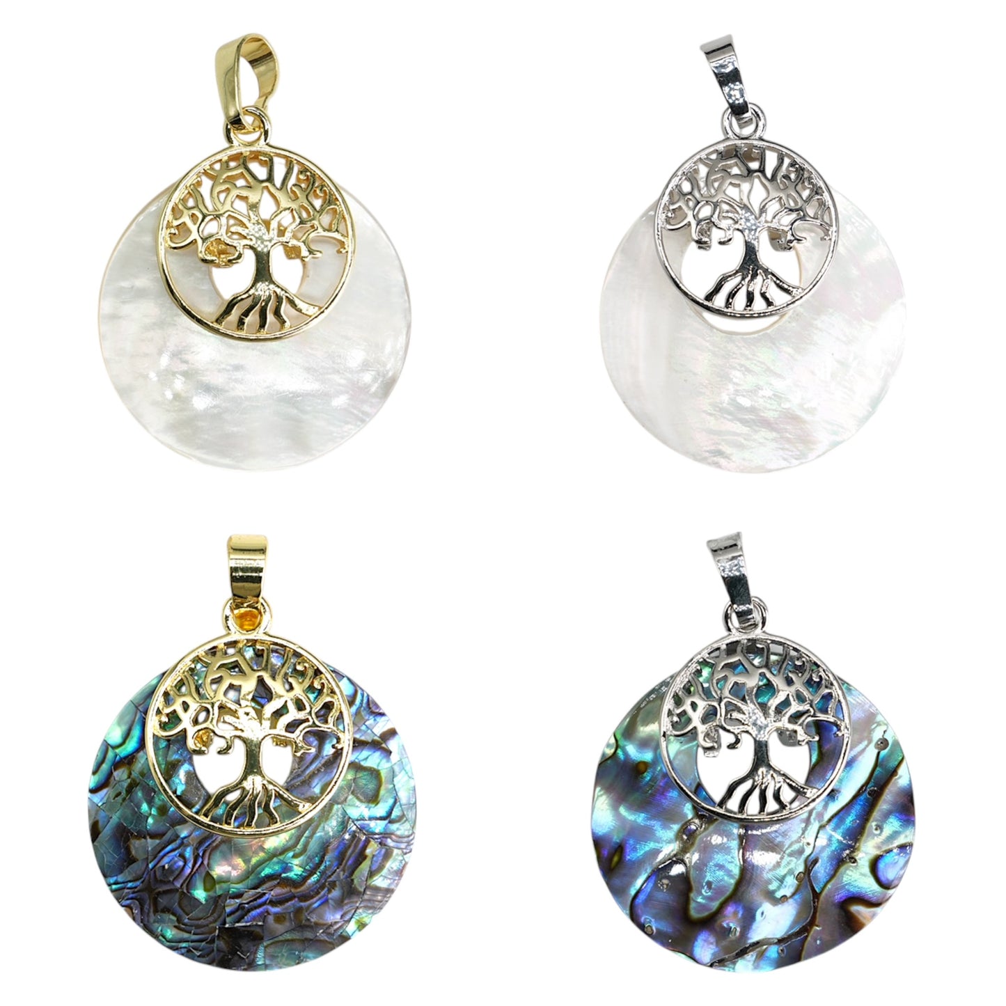 Pendentif arbre de vie nacre forme rond
