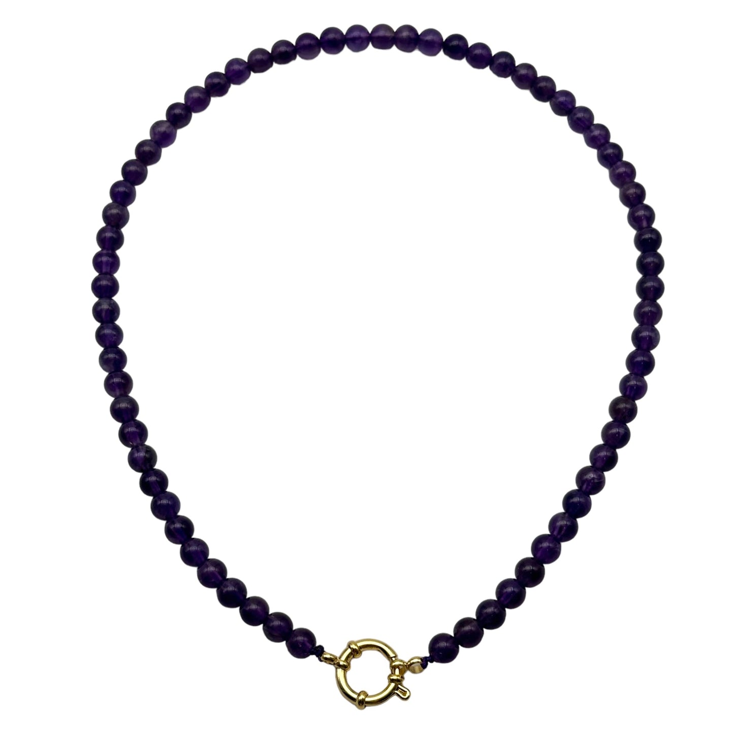 Collier boule en amethyste attache bouée en acier dorée avec pendentif coeur - Foliesbijoux