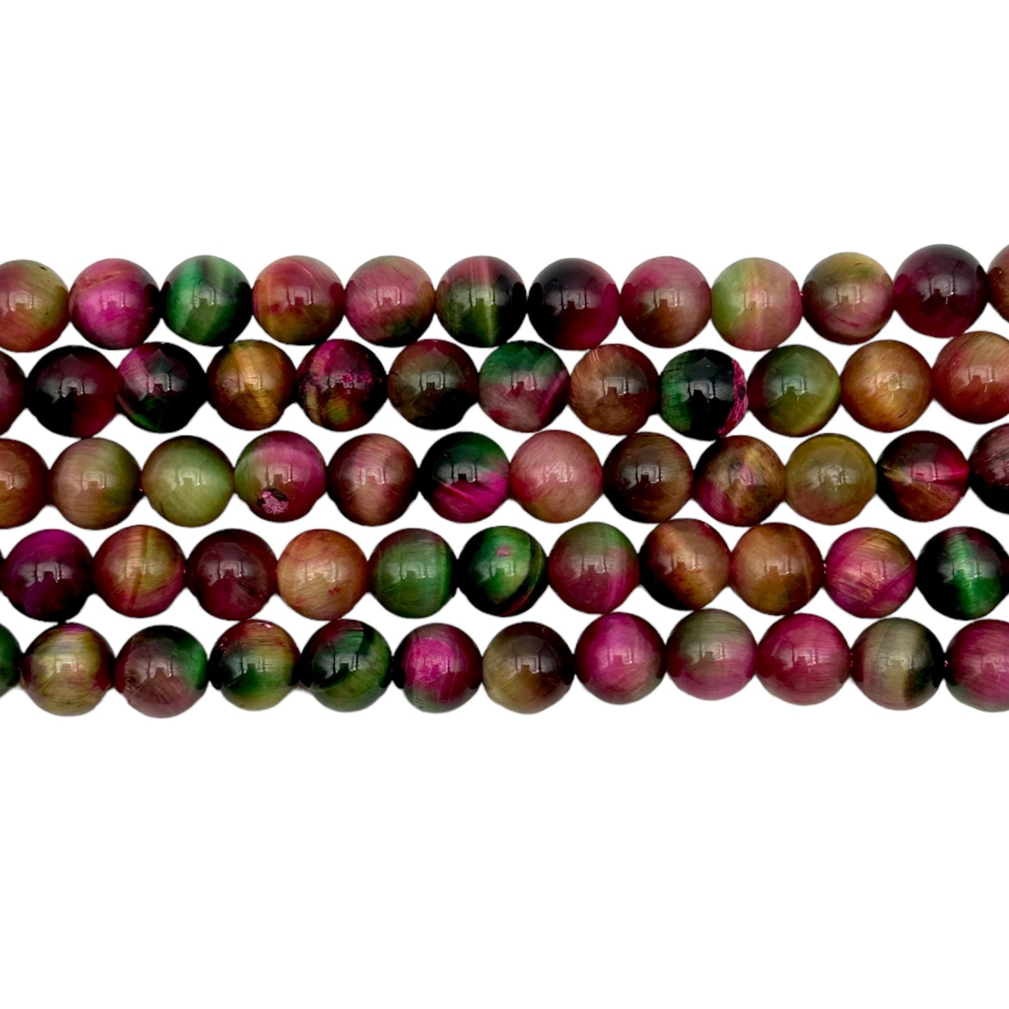 Fil de perles Oeil de Tigre AA Rose/vert chauffé - Foliesbijoux