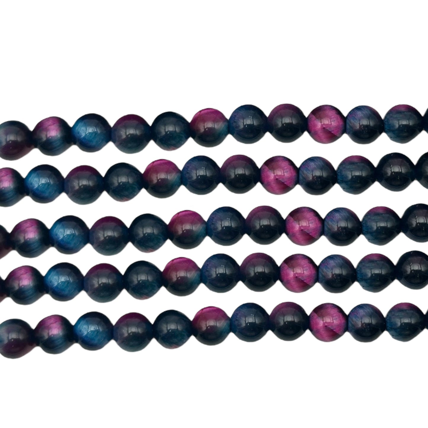 Fil de perles Oeil de Tigre AA Rose/bleu chauffé - Foliesbijoux