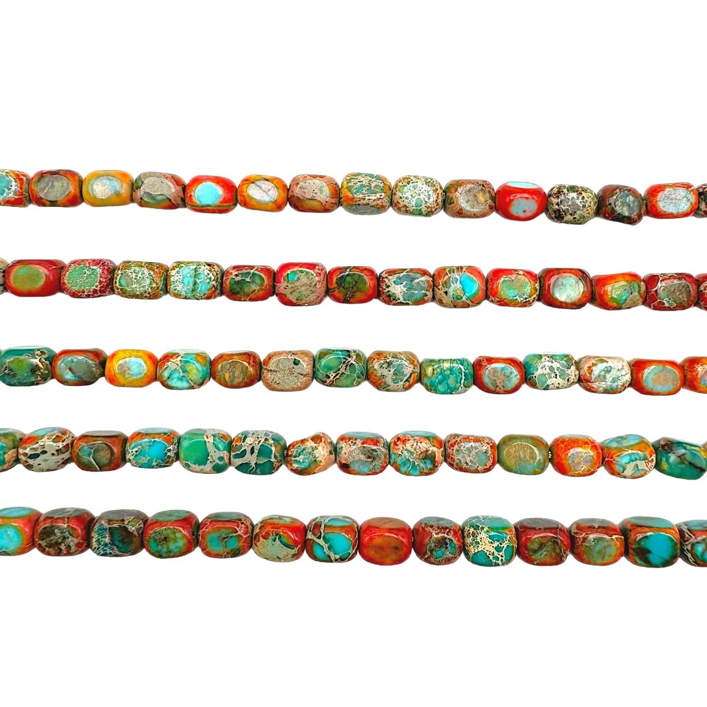 Fil de perle Jaspe Impérial orange, vert et bleu claire rectangle arrondie 5x7 mm - Foliesbijoux