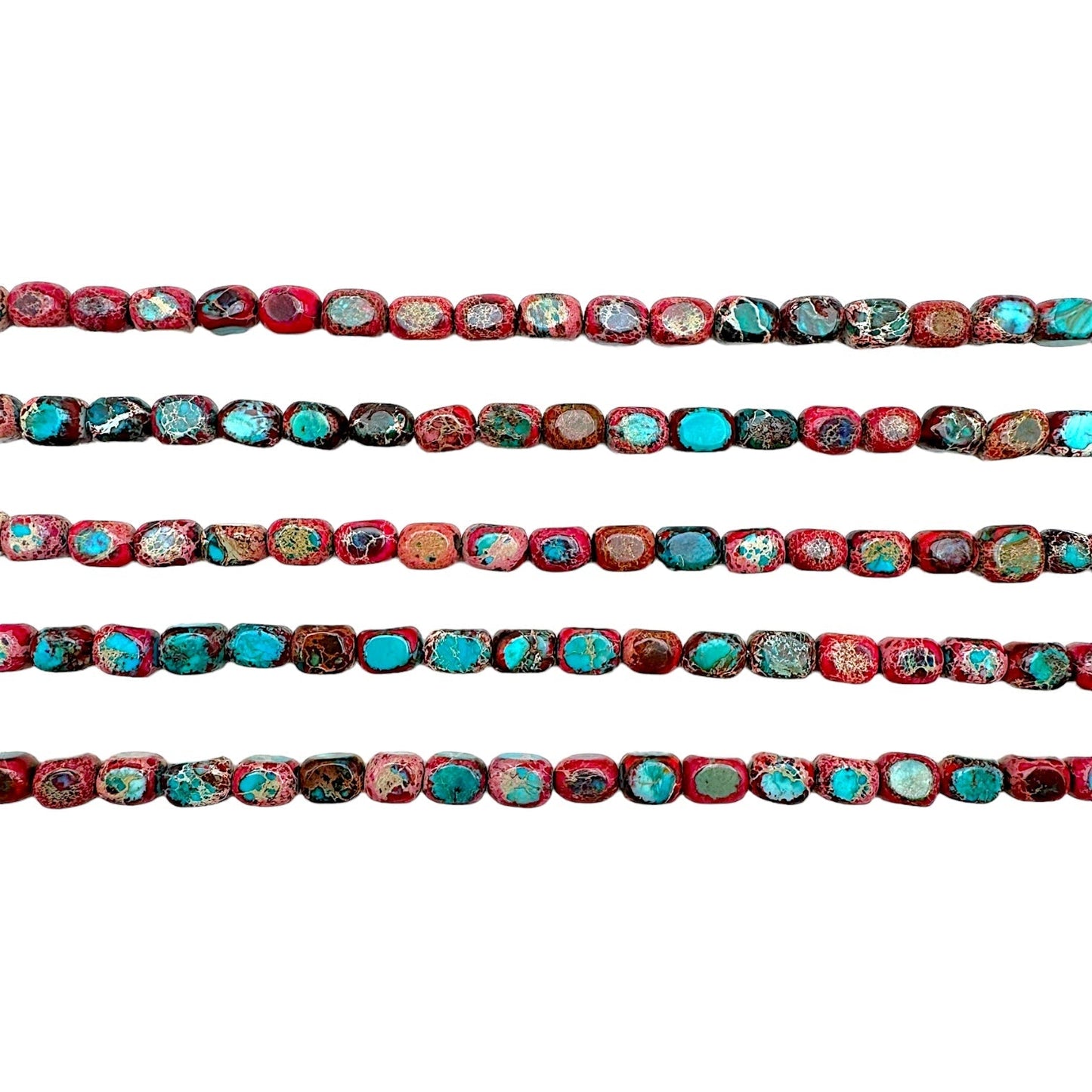 Fil de perle Jaspe Impérial rouge et bleu claire rectangle arrondie 5x7mm - Foliesbijoux