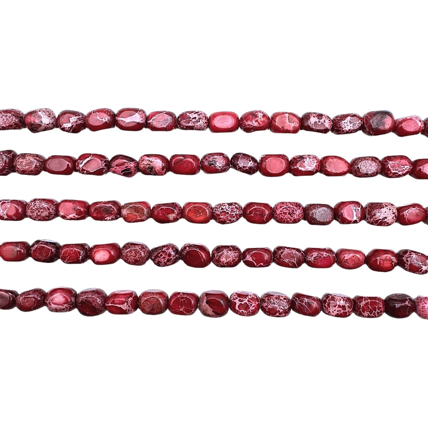 Fil de perle Jaspe Impérial rouge rectangle arrondie 5x7 mm - Foliesbijoux