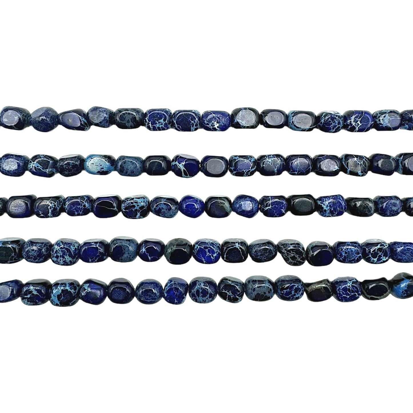 Fil de perle Jaspe Impérial bleu marine rectangle arrondie 5x7 mm - Foliesbijoux