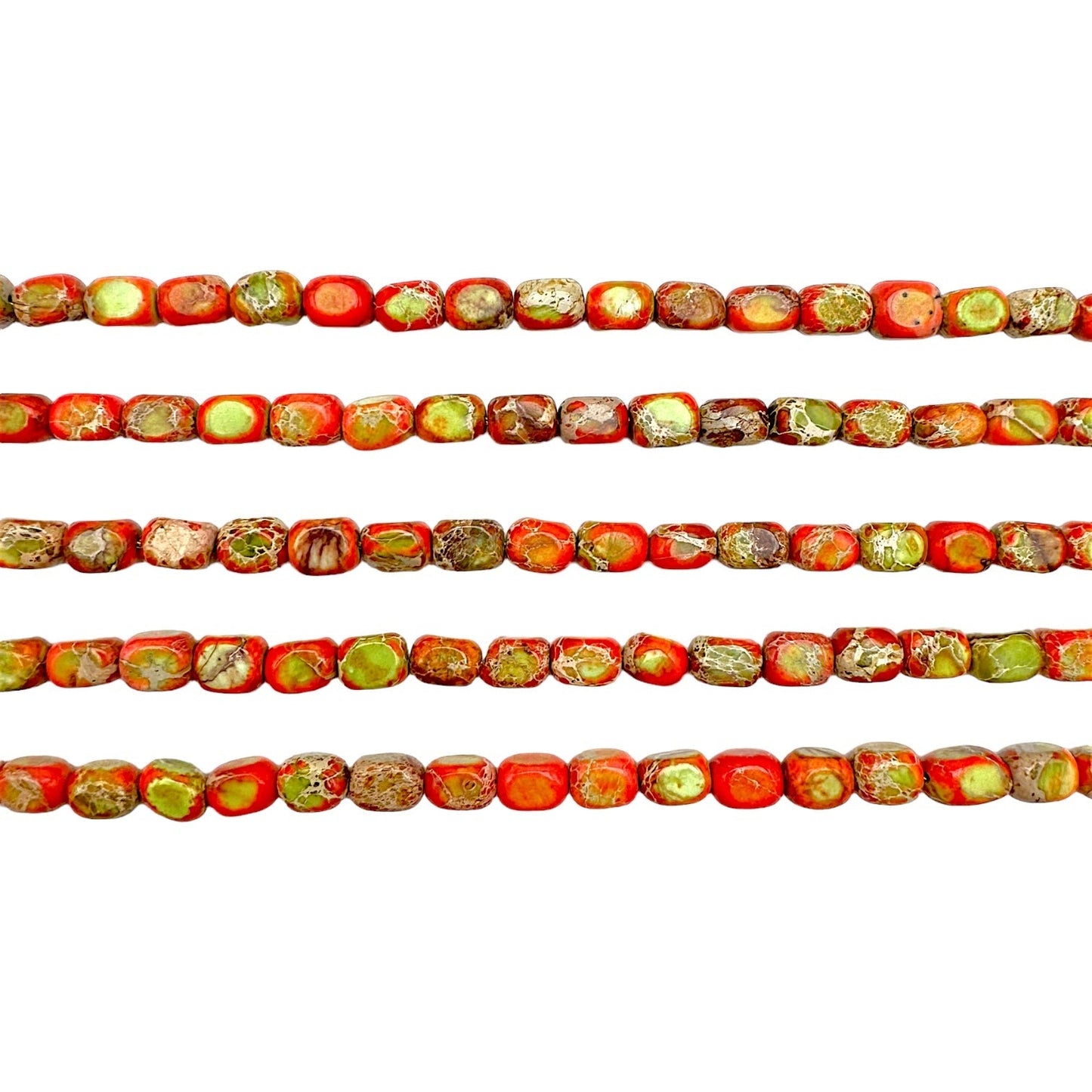 Fil de perle Jaspe Impérial orange et vert claire rectangle arrondie 5x7 mm - Foliesbijoux