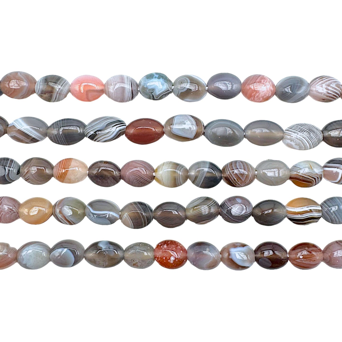 Fil de perle ovale en Agate Botswana AA - Foliesbijoux