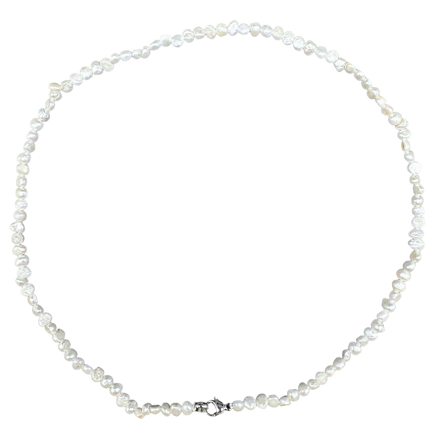 Collier en perles d’eau douce 4-5mm en acier argenté #111 - Foliesbijoux