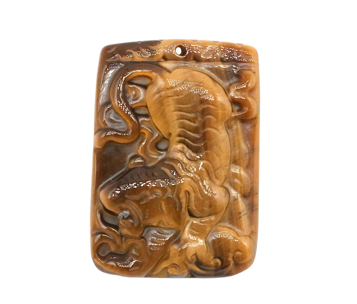 Pendentif rectangle tigre en oeil de tigre 4 x 2,8 x 0,6 cm percé devant (modèle 9) - Foliesbijoux