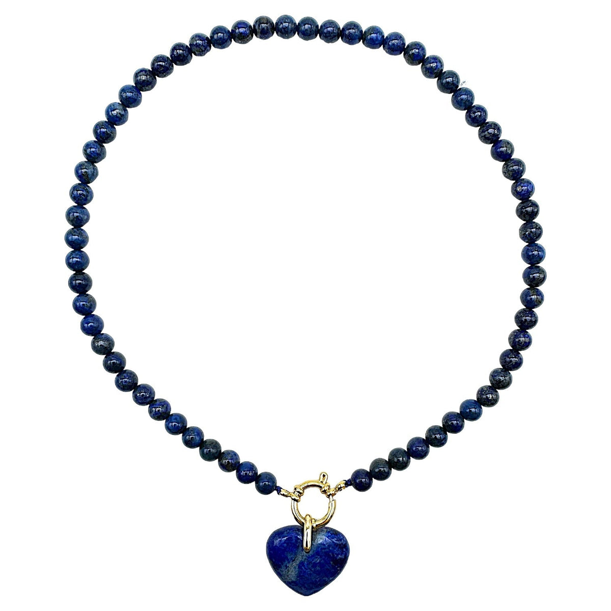Collier en Lapis Lazuli attache bouée en acier argenté avec pendentif coeur - Foliesbijoux