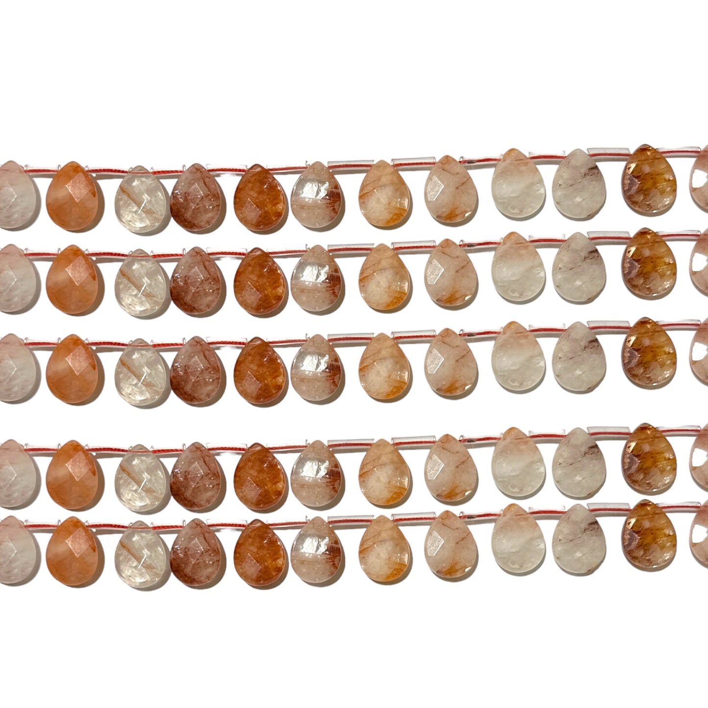 Lot de 22 pendentifs Quartz hématoïde rouge goutte facetté plate 13x18mm - Foliesbijoux