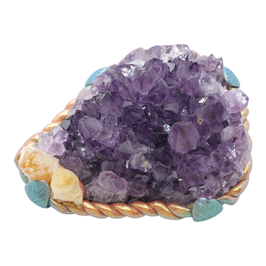 Améthyste 6x8 cm environ (140-160g) de citrine chauffée avec éléments décoratifs coquillage