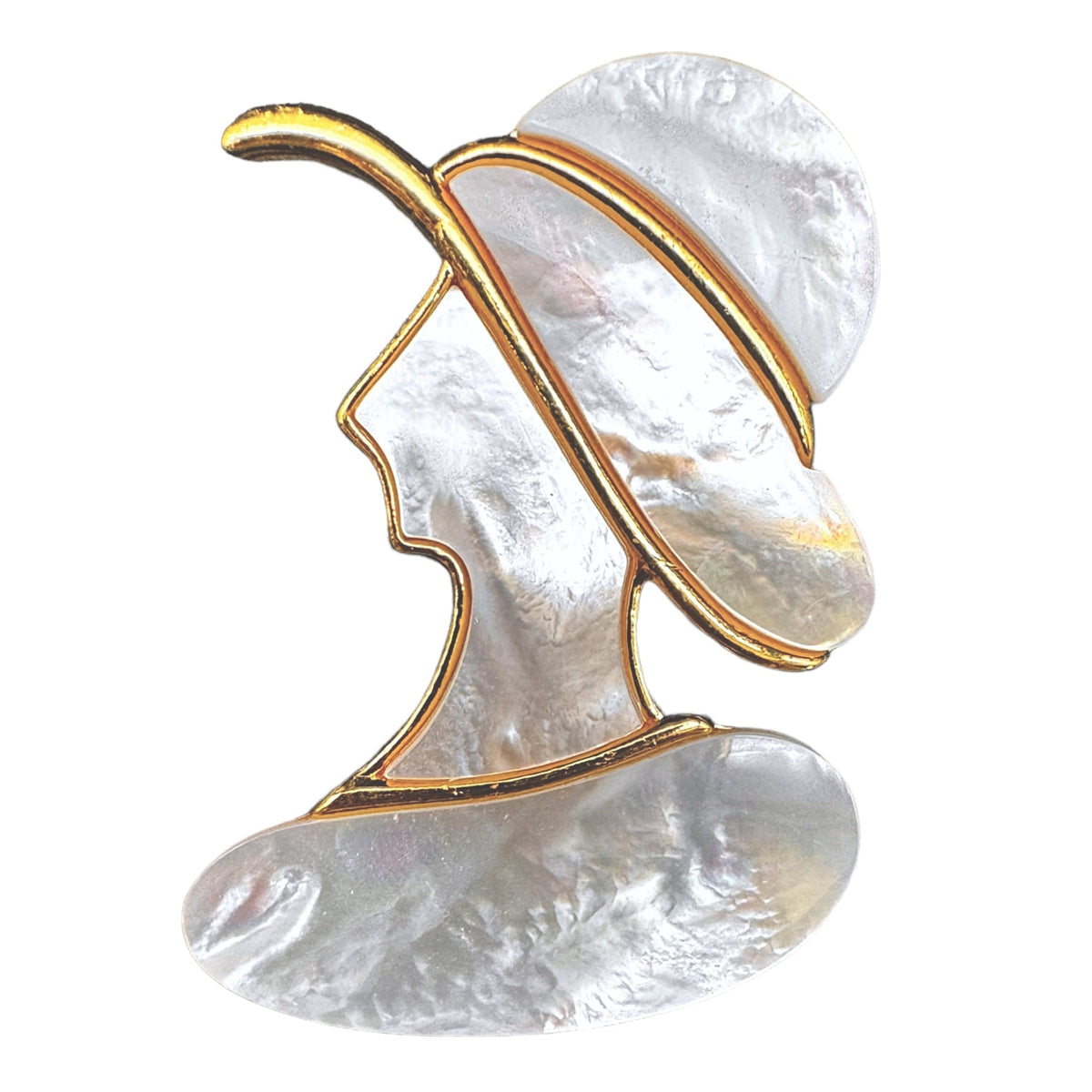 Broche dame à chapeau nacre blanche - Foliesbijoux
