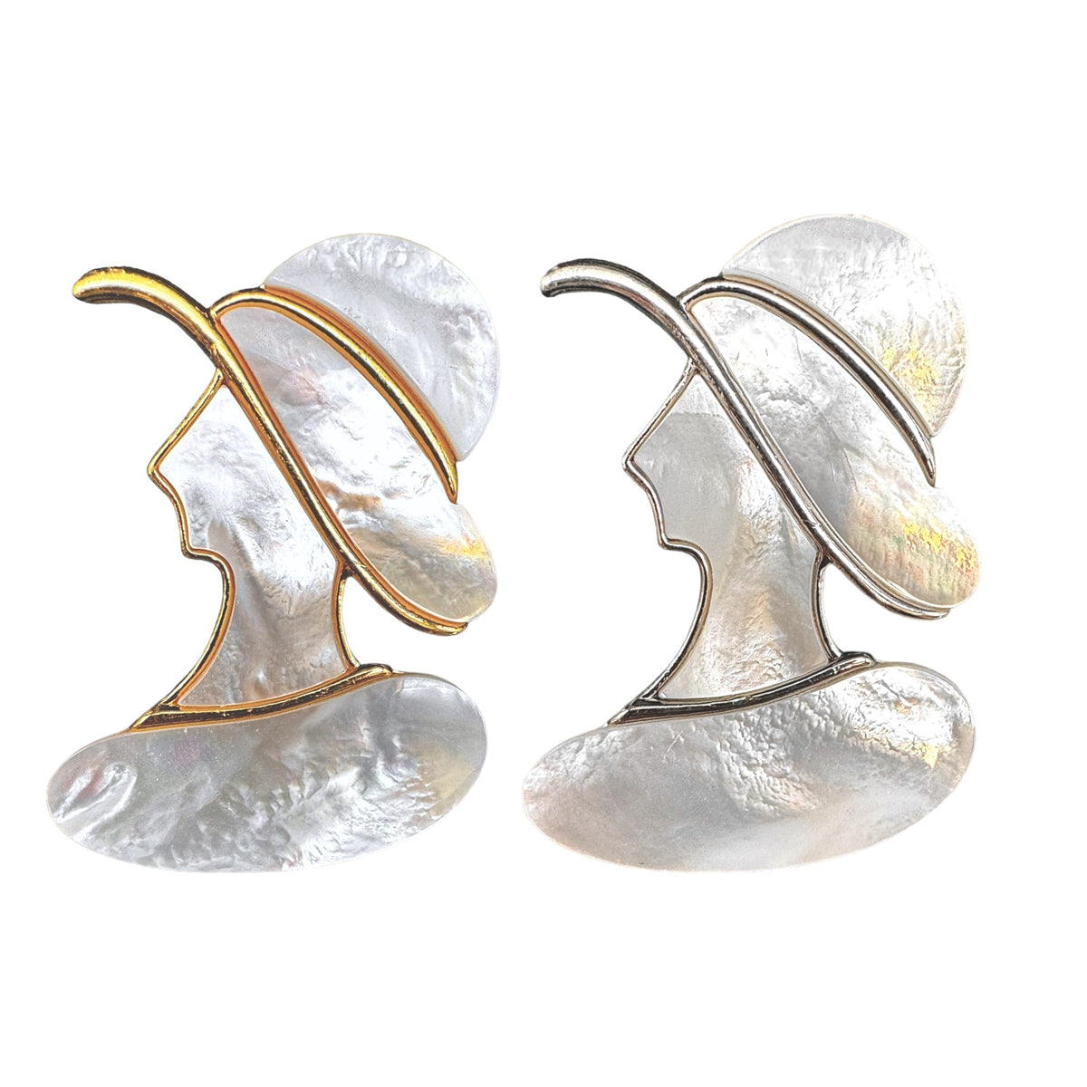 Broche dame à chapeau nacre blanche - Foliesbijoux