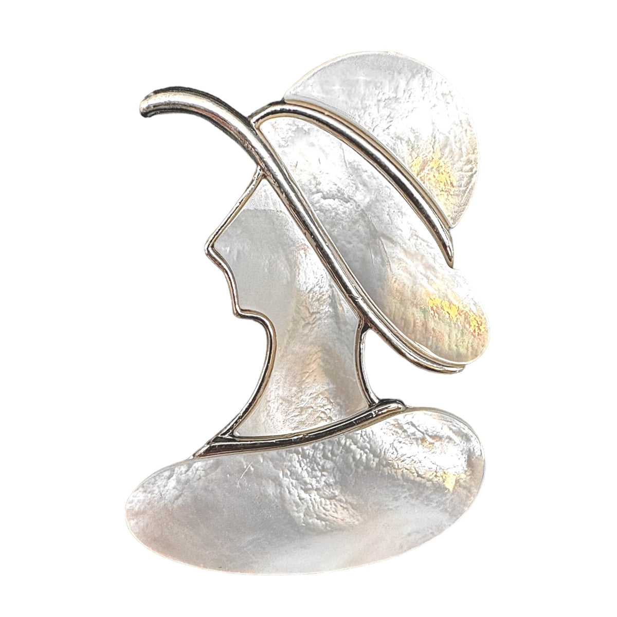 Broche dame à chapeau nacre blanche - Foliesbijoux