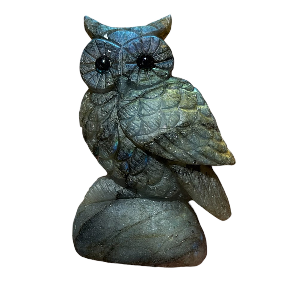 Figurine Hibou en Labradorite AA+ 6x4 cm (modèle unique nº6)