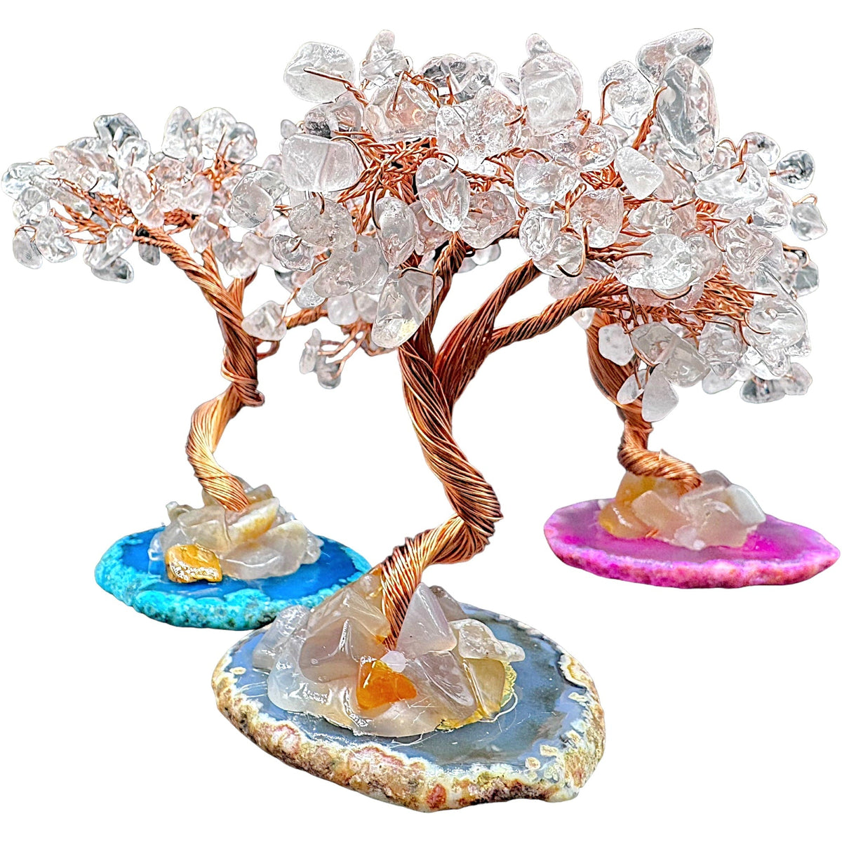 Arbre de vie en Cristal de roche x agate couleur aléatoire - Foliesbijoux