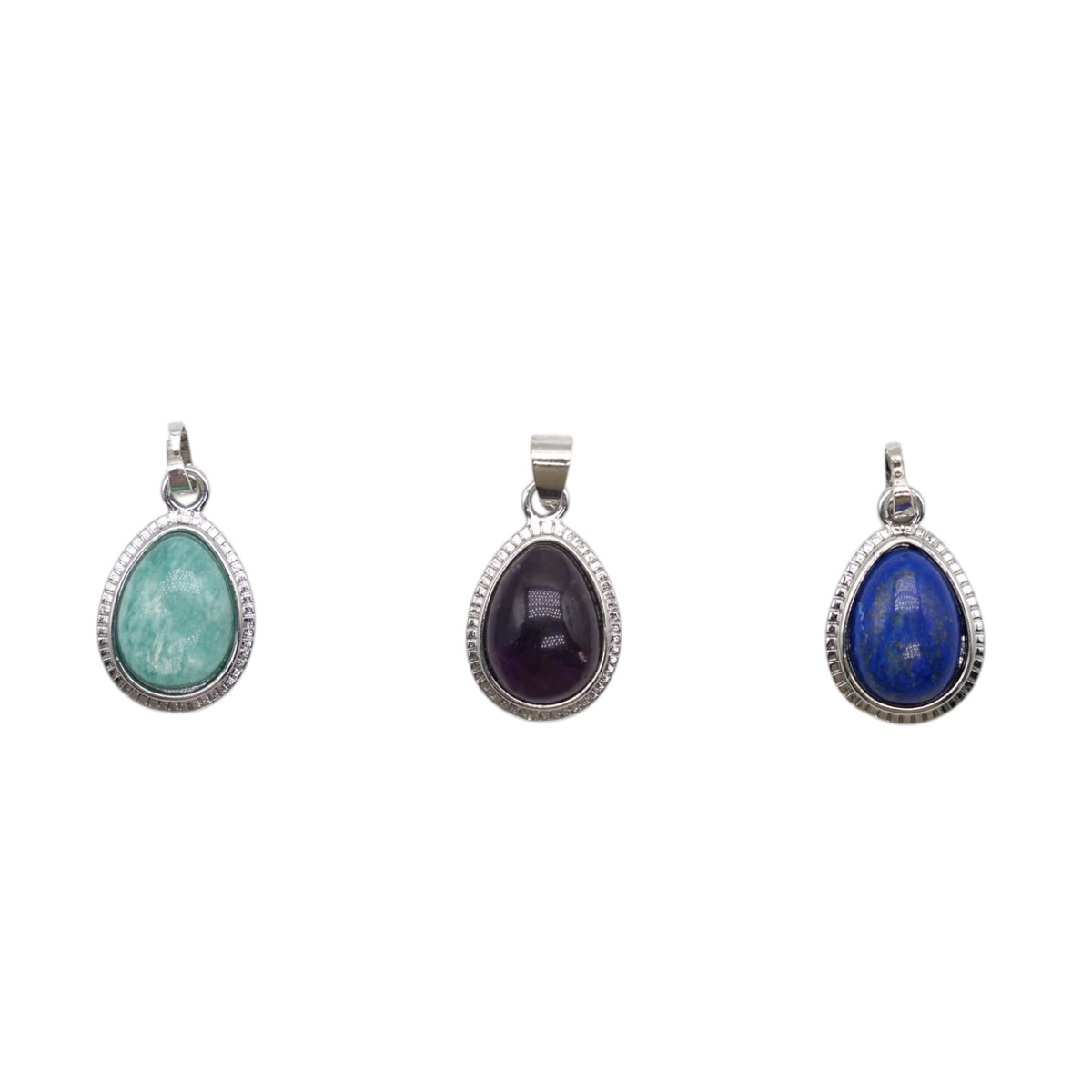 Pendentif Goutte 1.5x2 cm — en laiton argenté (3 pierres disponible)
