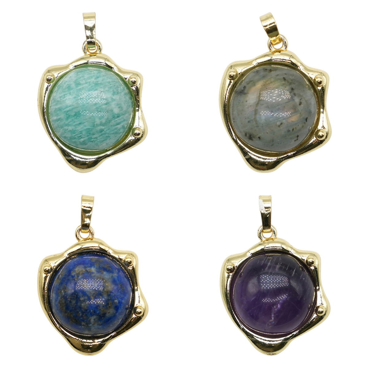 Pendentif forme boule 2 cm — en laiton doré ou argenté (4 pierres disponible)