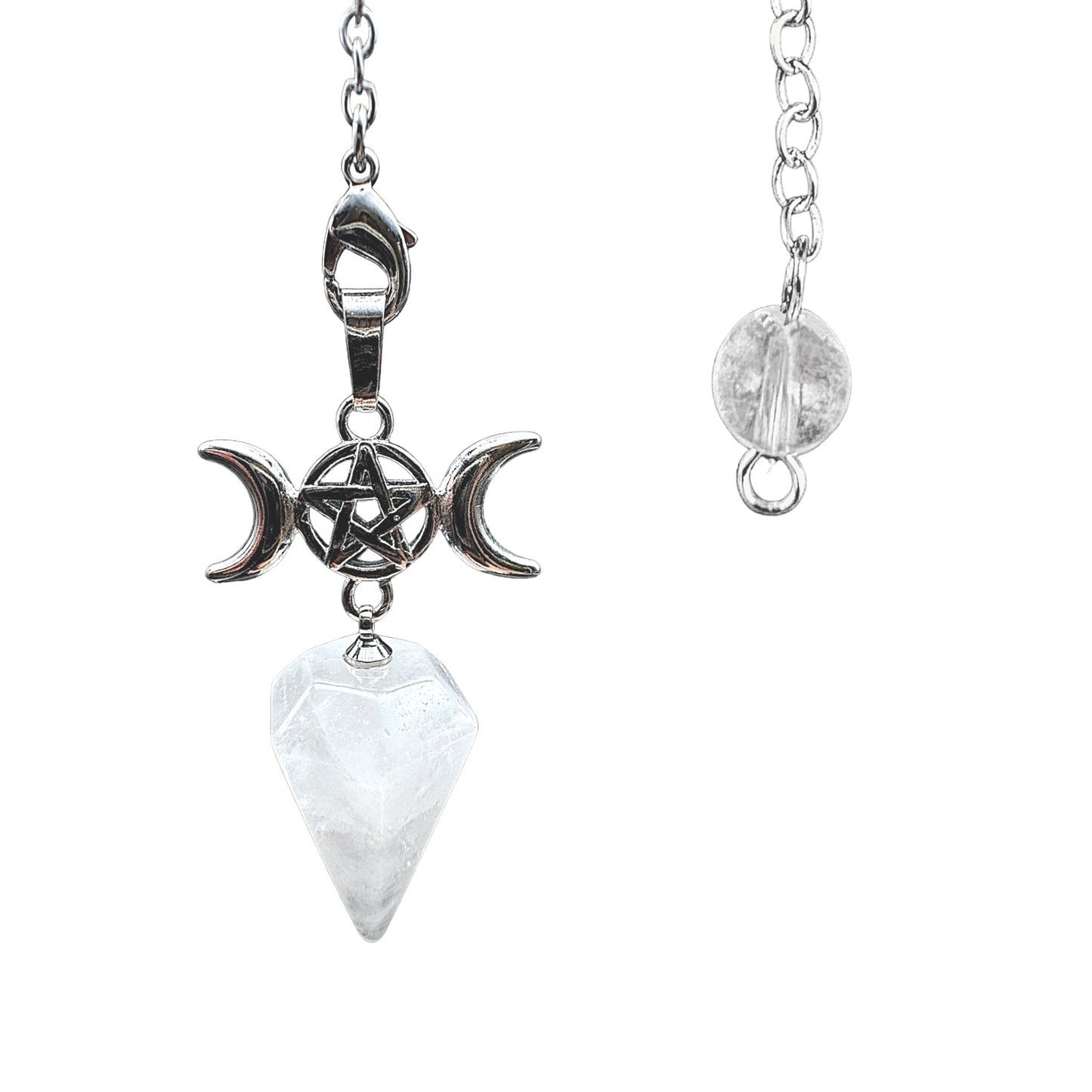 Pendule Pentagramme Triple lune Cristal de roche - Foliesbijoux