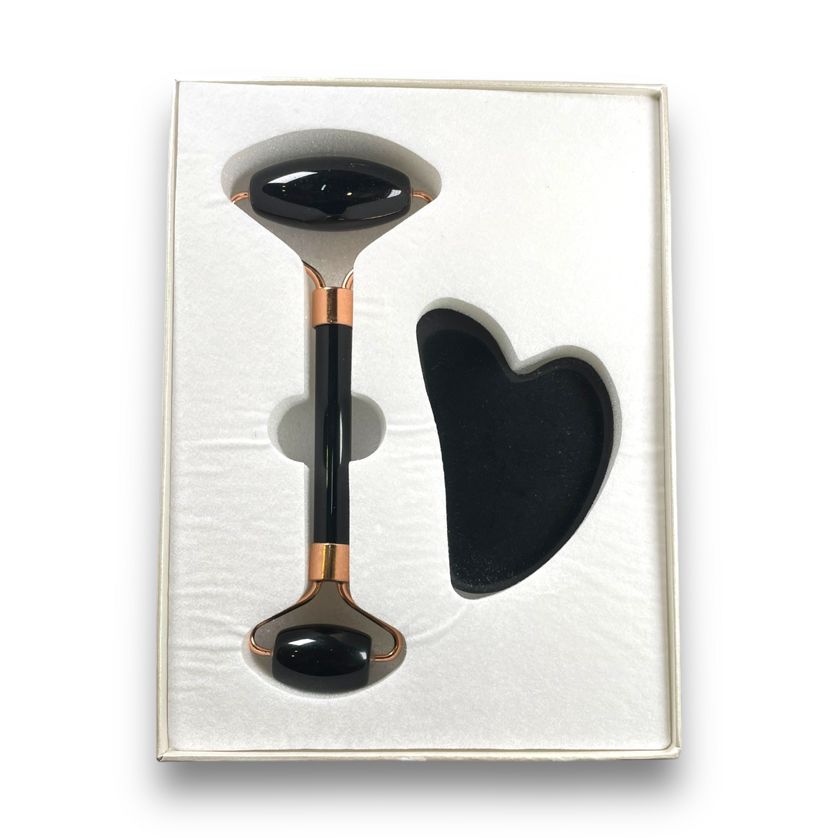 Coffret gua sha & rouleau de massage obsidienne noire effet detoxifiant - Foliesbijoux