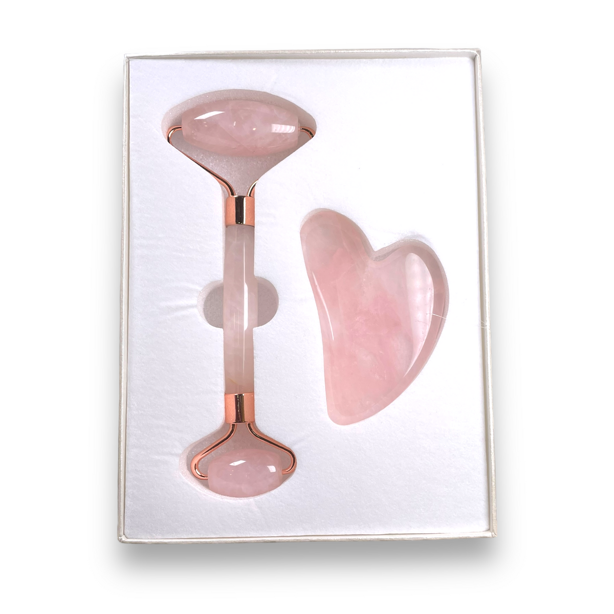 Coffret gua sha & rouleau massage quartz rose - Foliesbijoux