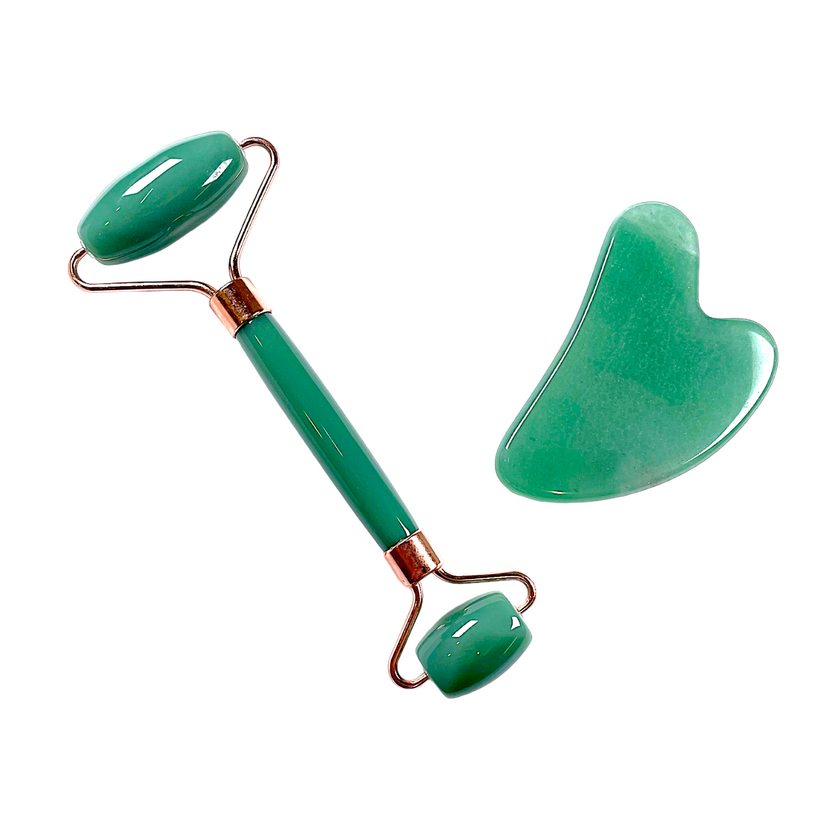 Coffret Gua sha & rouleau de massage aventurine verte — Anti-Imperfection - Foliesbijoux