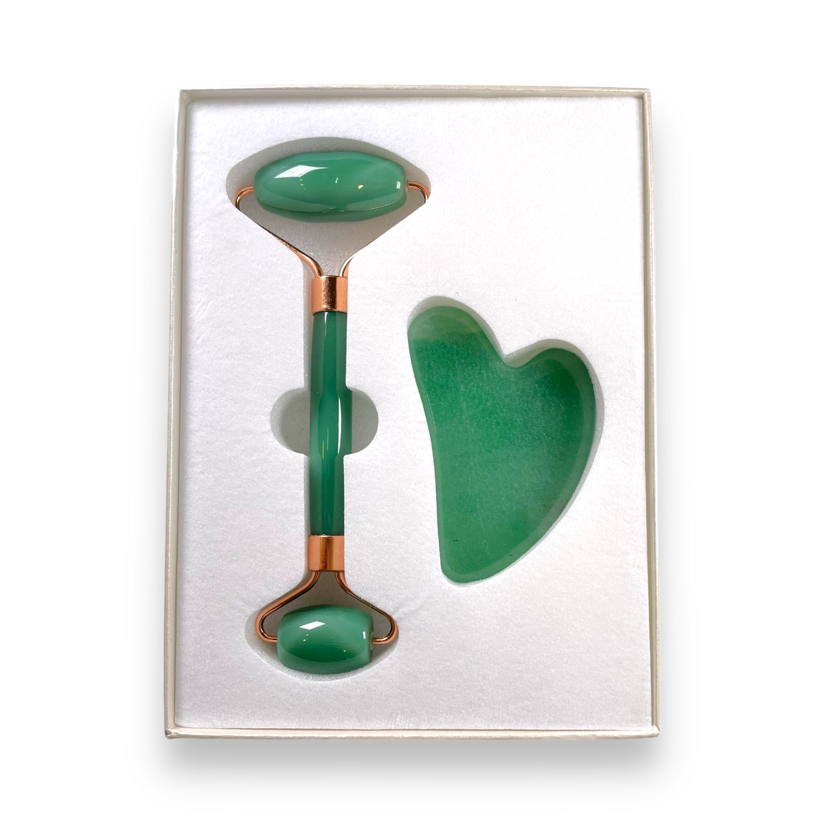 Coffret Gua sha & rouleau de massage aventurine verte — Anti-Imperfection - Foliesbijoux