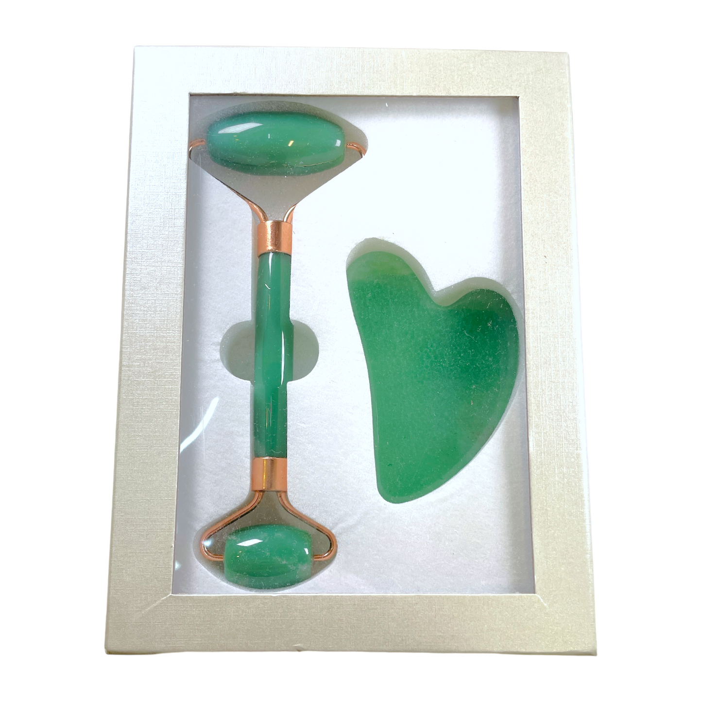Coffret Gua sha & rouleau de massage aventurine verte — Anti-Imperfection - Foliesbijoux