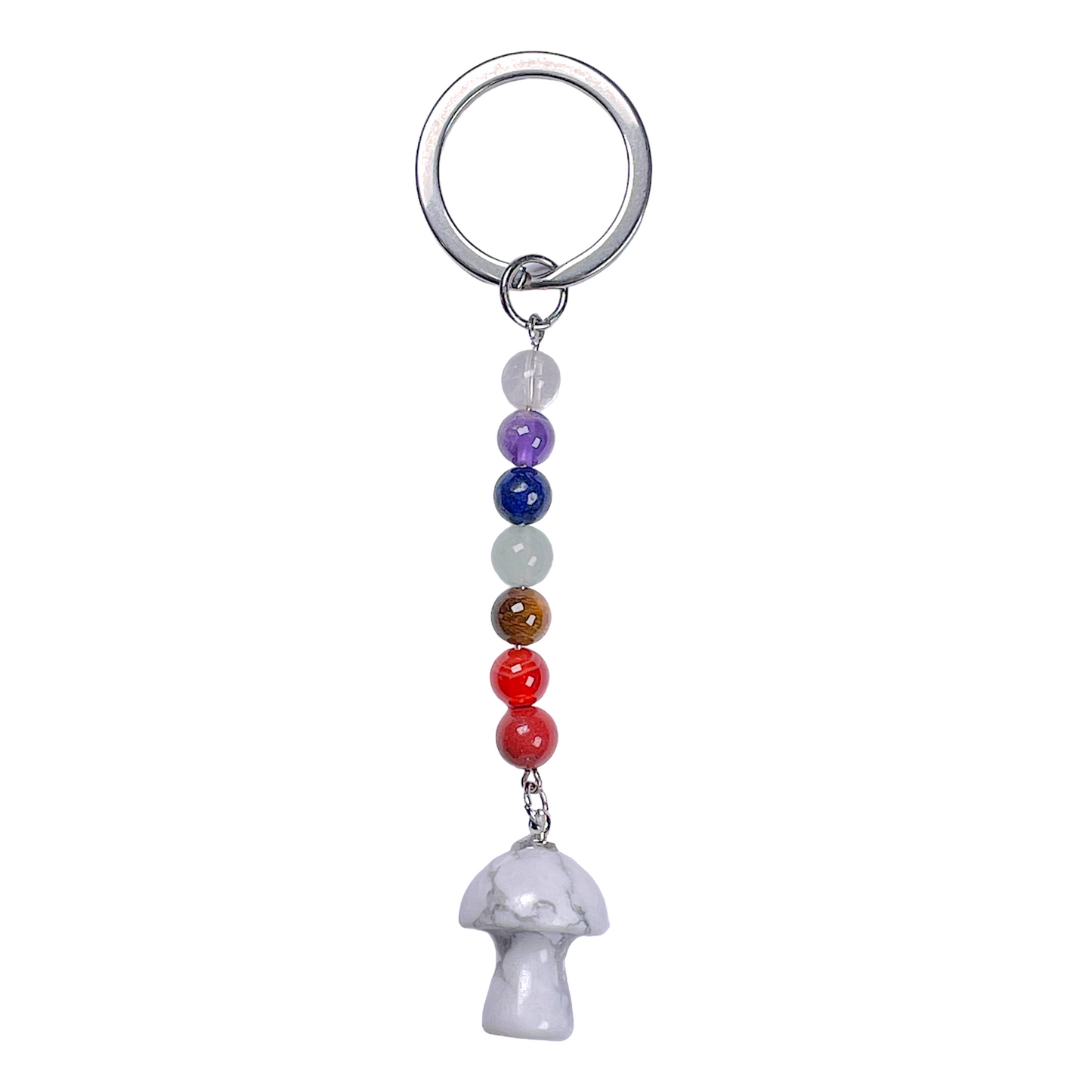 Porte-clés champignon Howlite blanche 7 chakras - Foliesbijoux
