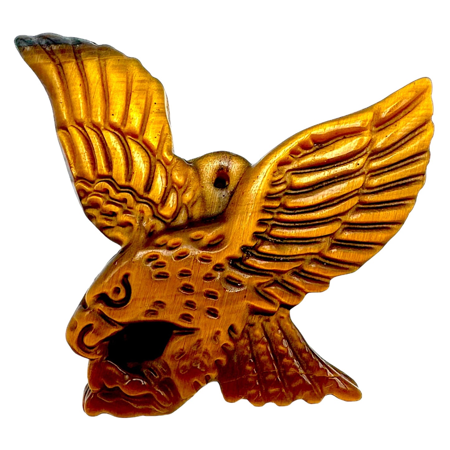 Pendentif plat aigle oeil de tigre 4,5 x 4 cm percé devant - Foliesbijoux