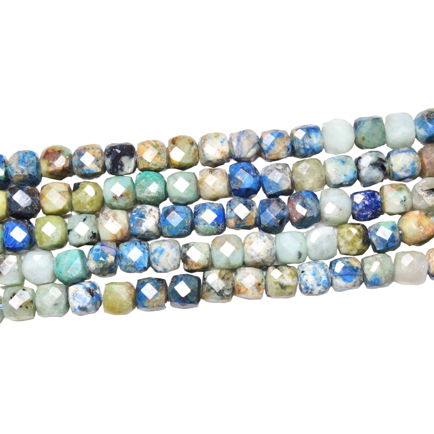 Fil d'Azurite malachite carré facetté 4x4 mm - Foliesbijoux