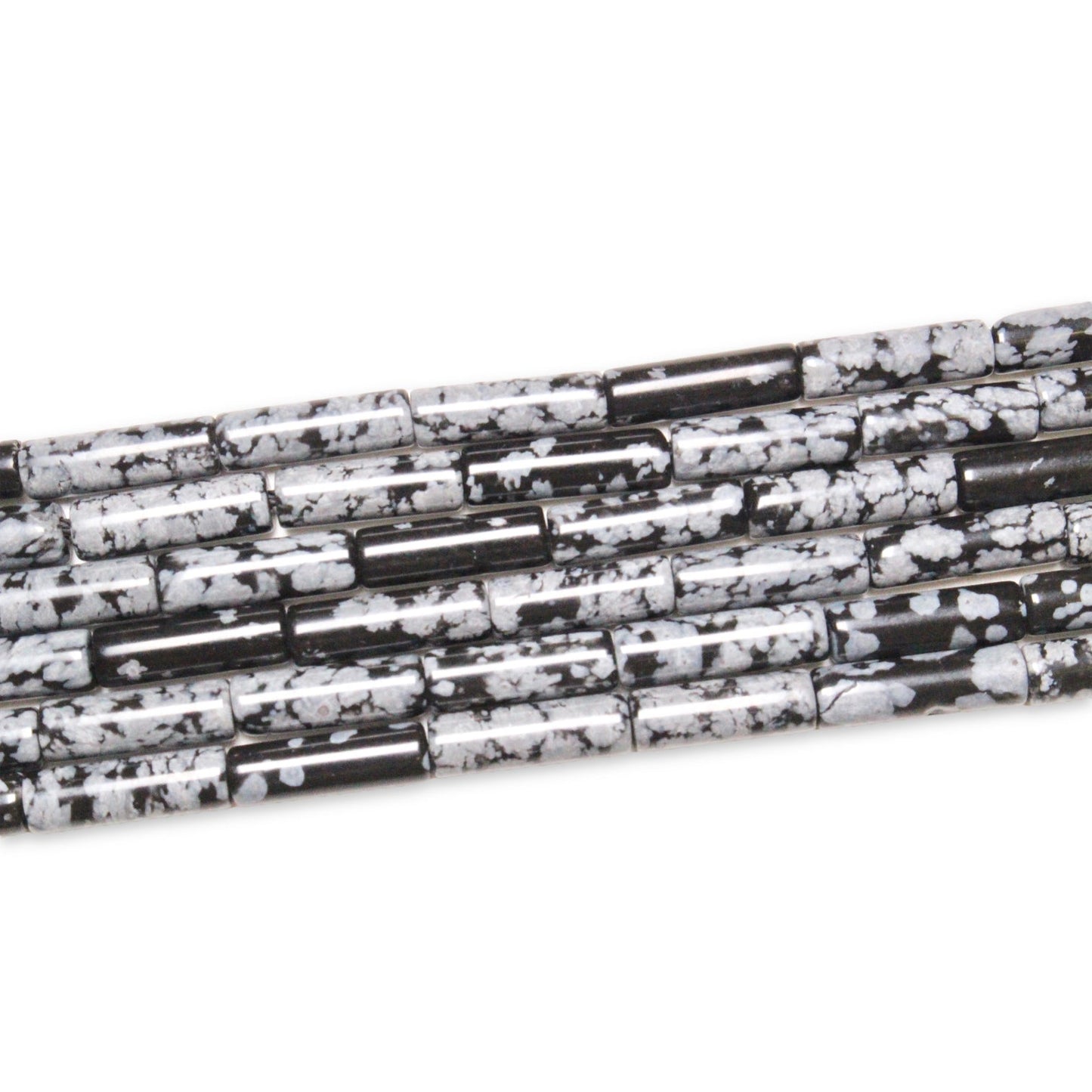 Fil de perles tubes Obsidienne flocon de neige 4x13 mm - Foliesbijoux